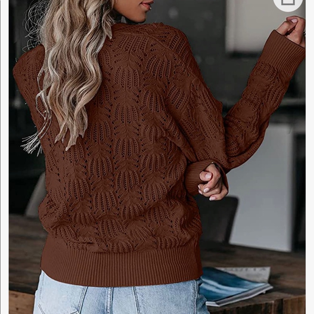NWT Deep V Neck Wrap Sweaters Long Sleeve Crochet Knit Pullover Tops - Picture 3 of 5